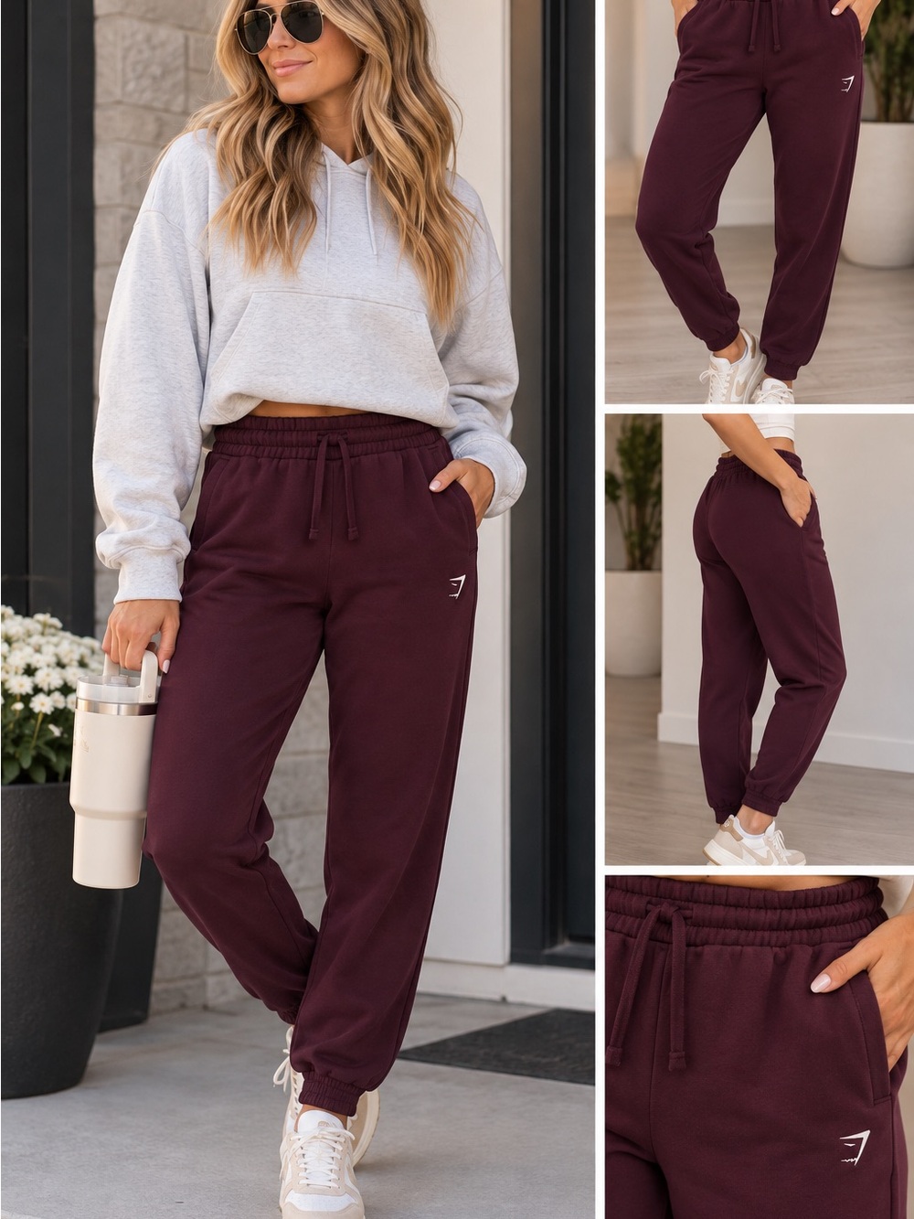 GYMSHARK- Women’s Casual Drawstring Jogger Pants -Purplish Brown Color